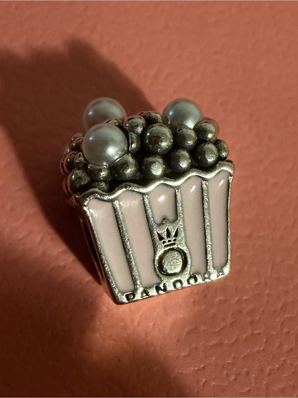 Pandora Pink Popcorn Box Brooch with Pearl Accents